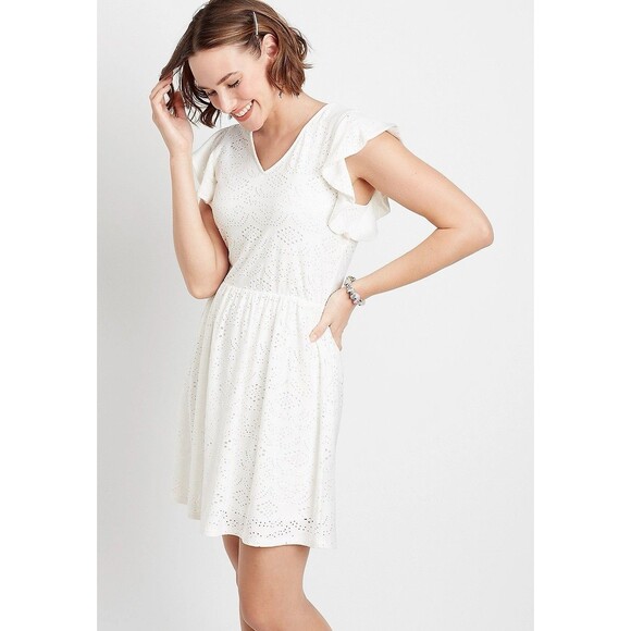MAURICES Eyelet Lace Babydoll Dress Flutter Sleeve Size Large Lined - Picture 1 of 8